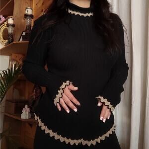 Tsumori Chisato turtleneck sweater Black gold trim vintage unique metallic M